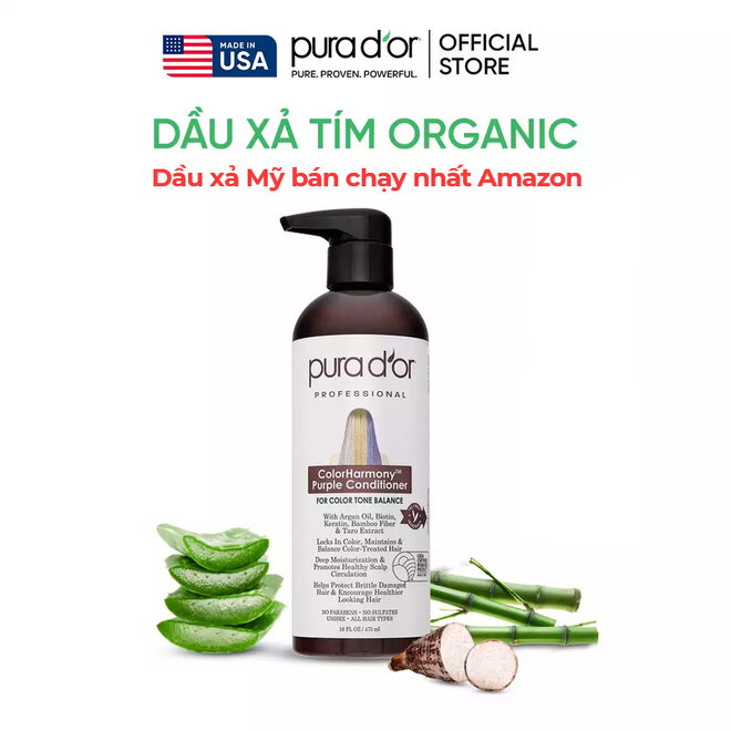 Dầu xả tím PURA D'OR ColorHarmony giúp giữ màu tóc, phục hồi tóc hư tổn do tẩy nhuộm 473ml