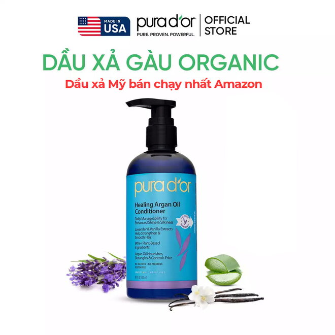 Dầu xả Organic PURA D'OR Healing Argan Oil giảm gàu do da đầu khô kích ứng 473ml