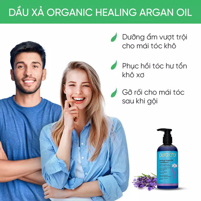 Dầu xả Organic PURA D'OR Healing Argan Oil giảm gàu do da đầu khô kích ứng 473ml