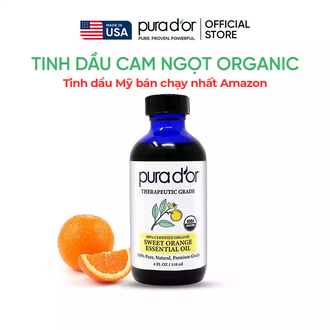 Tinh dầu cam ngọt hữu cơ nguyên chất tự nhiên PURA D’OR Therapeutic Grade Sweet Orange Essential Oil 4 fl oz 118ml - 118ml