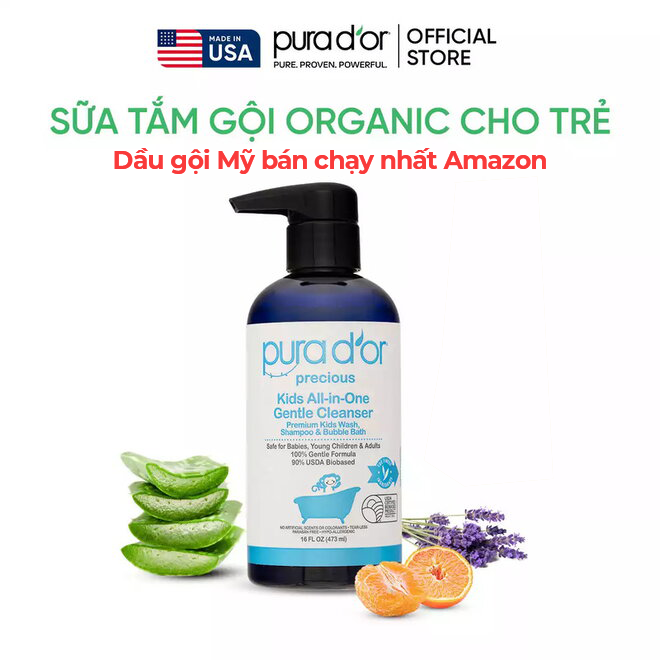 Sữa Tắm Gội Dịu Nhẹ Cao Cấp Dành Cho Trẻ Em - PURA D'OR Kids All-in-One Gentle Cleanser 473ml