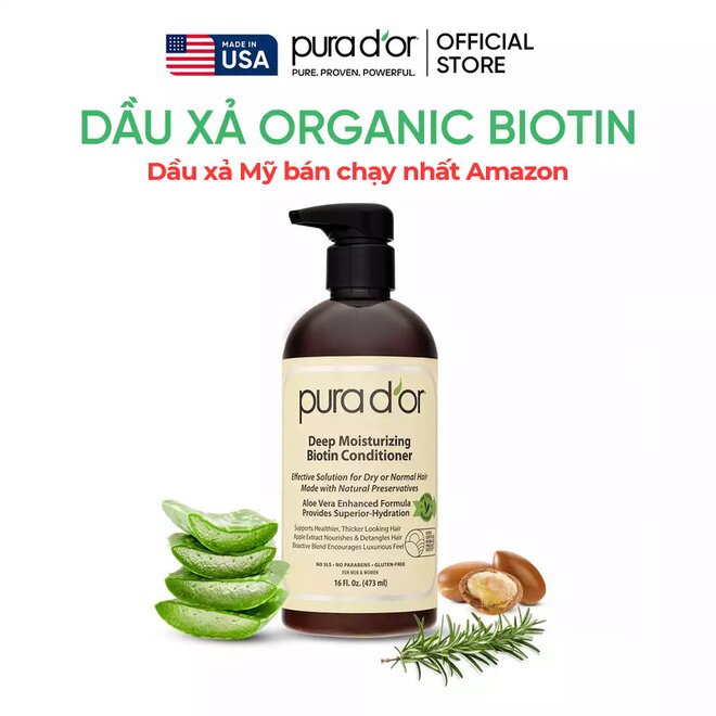 Dầu xả Biotin PURA D'OR giúp phục hồi và dưỡng ẩm chuyên sâu 473ml