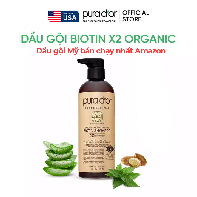 Dầu gội Biotin PURA D'OR Professional Grade phục hồi tóc hư tổn chuyên sâu, giảm gãy rụng 473ml