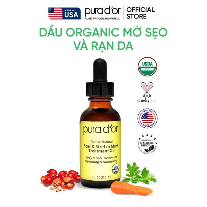 Dầu làm mờ sẹo và rạn da PURA D’OR Scar and Stretch Mark Treatment Oil